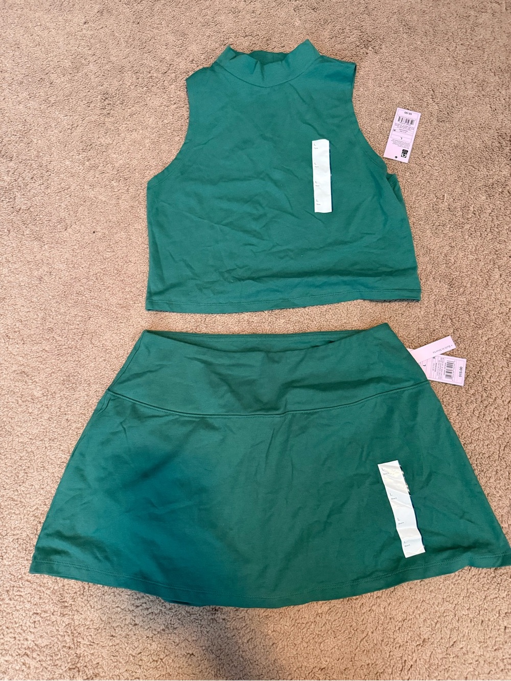 wild fable Green Sleeveless Crop Top and Skirt Set